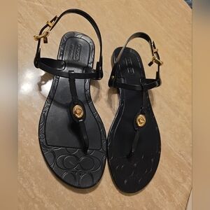 Coach PIER Jelly PVC Signature C-Logo Thong Sandal Slide Flat Black 7B